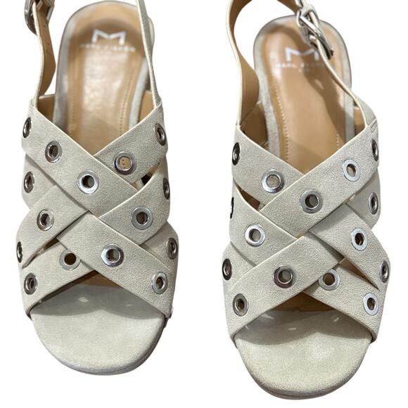Marc Fisher‎ Bloom Grommet Light Natural Suede Wedge Slingback Sandals Size 7.5 - Picture 9 of 11